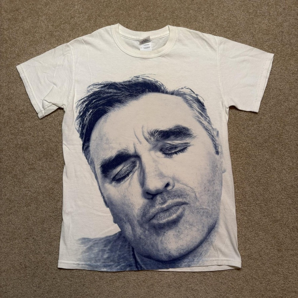 Vtg Morrissey Band Shirt Mens Small‎ White 00s Face Portrait Graphic Tee Smiths